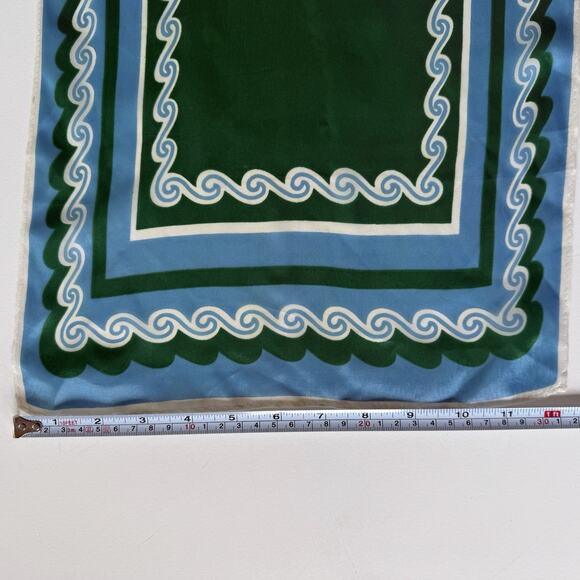 Vintage Green Blue Wave Border Oblong Scarf 41” Maximalist‎ Mod Print No Tag - Picture 10 of 10
